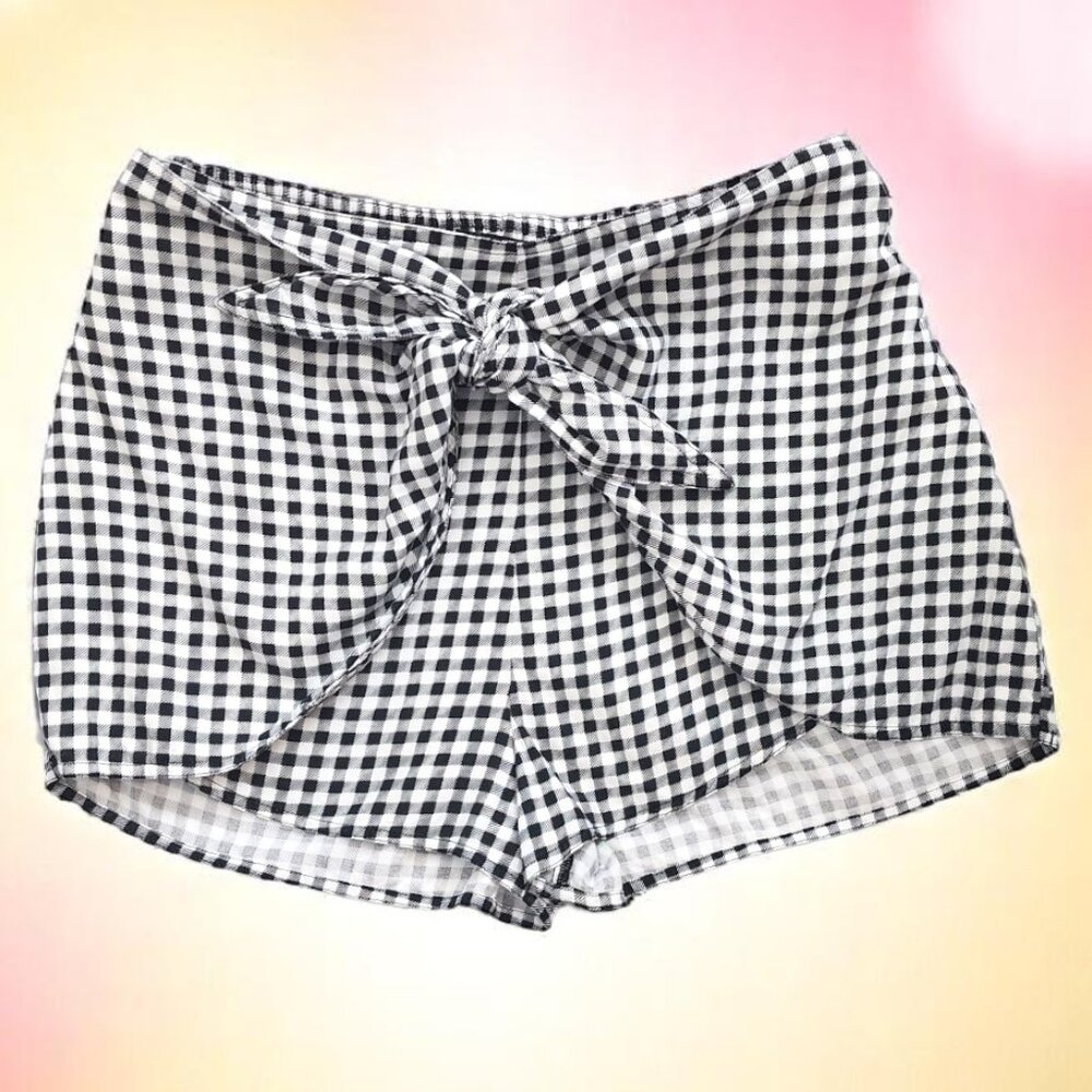 Abercrombie & Fitch S Black and White Check Shorts with Front Tie